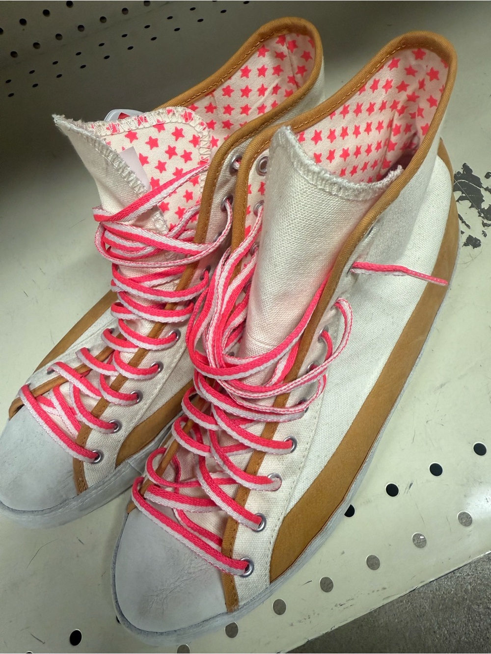 Canvas High-Top Sneakers in White with Pink Accents